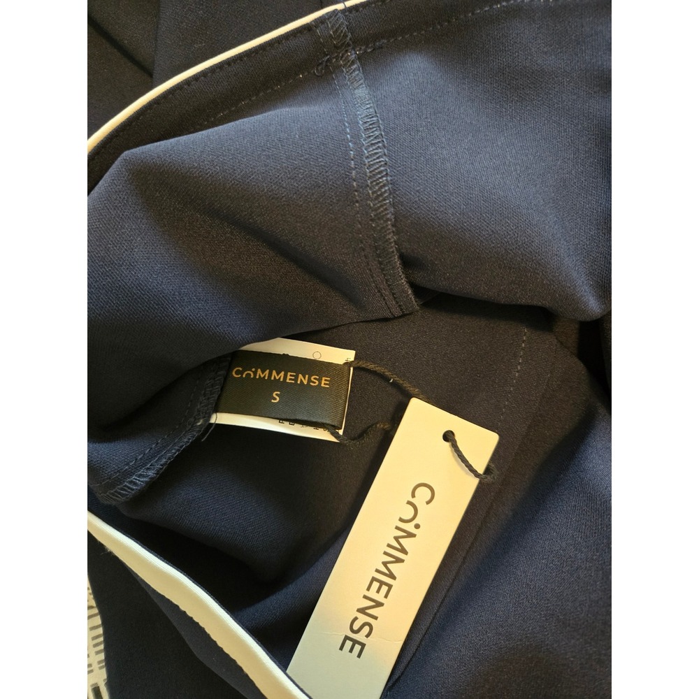 Commense Navy White Contrast Trim 2 Piece Skirt Set Square Neck Sleeveless Small - Picture 3 of 4